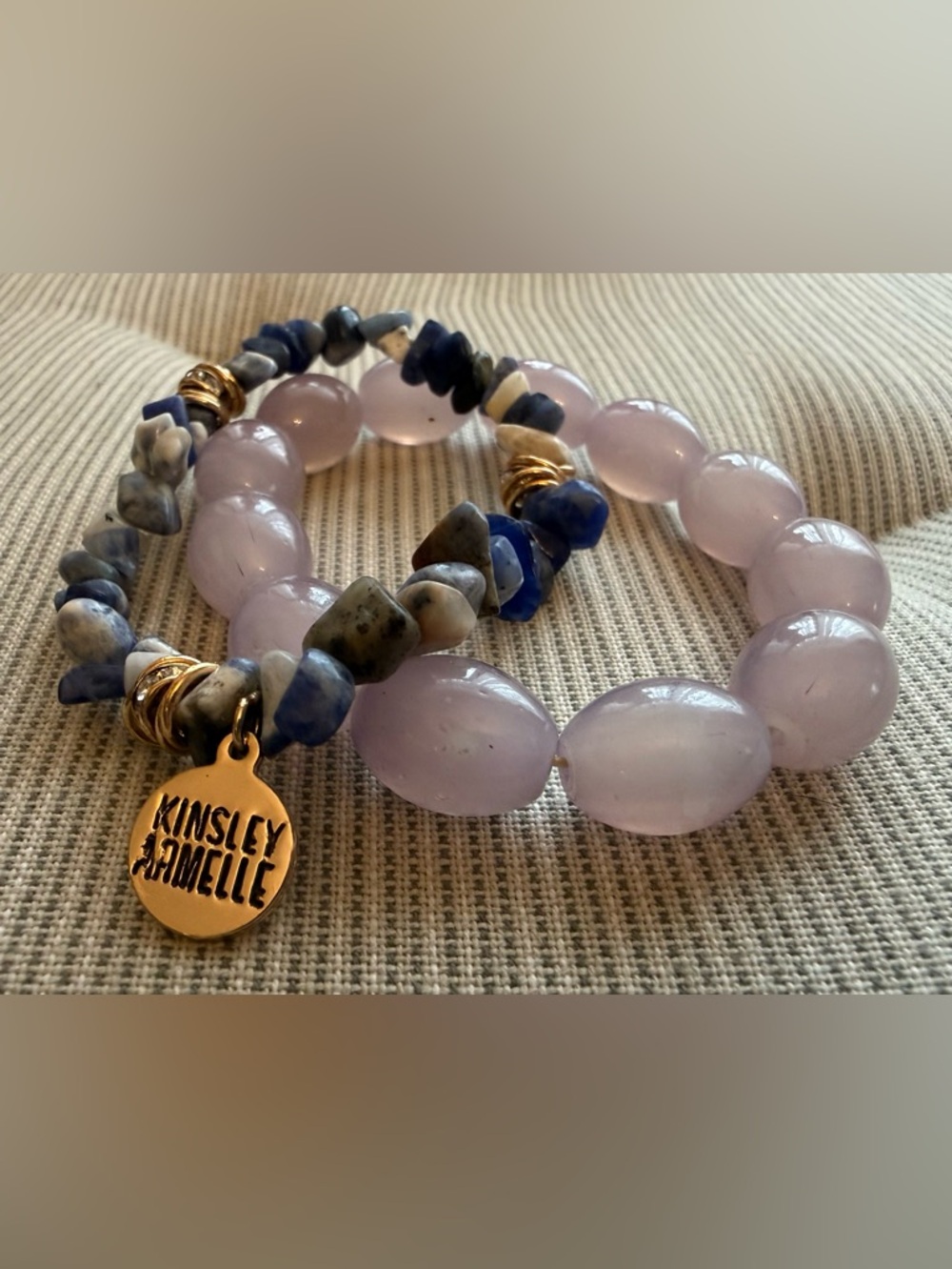 2 pc: Kinsley Armelle Blue Soladite & unbranded Lavender stone Stretch Bracelets